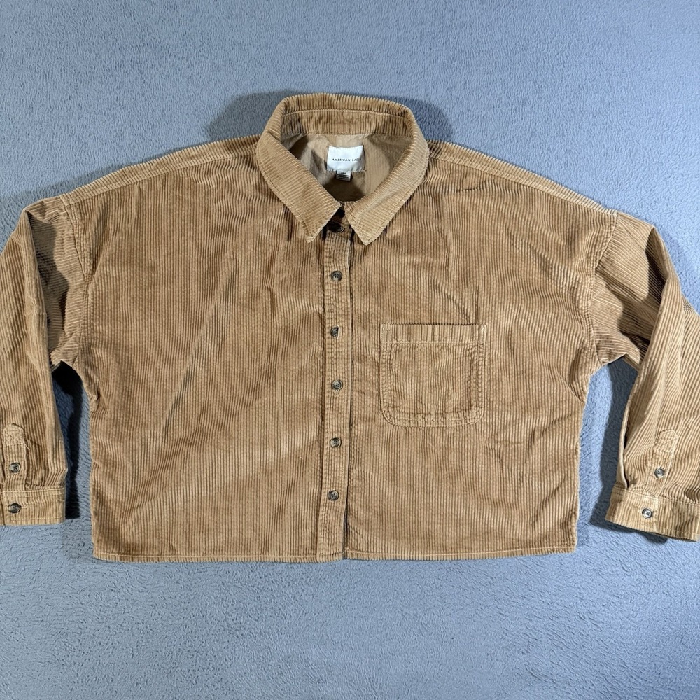 American Eagle Shirt Jacket Womens Size Lg Corduroy Crop Shacket Neutral Slouchy